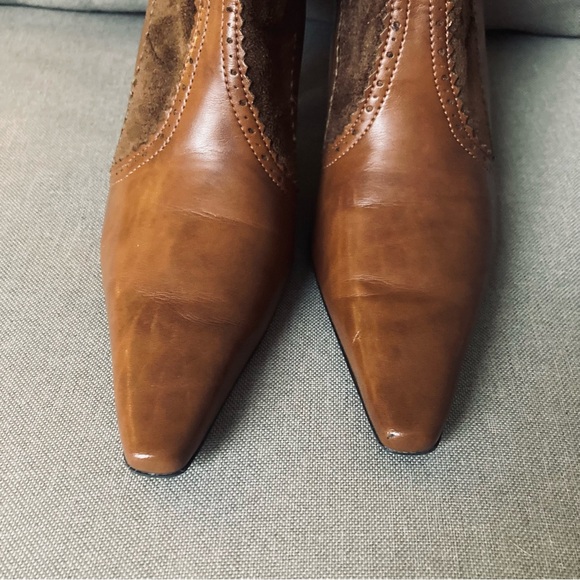 🤎 Vintage US 7.5 Franco Sarto Cognac Brown Suede & Leather Tall Boots - Picture 5 of 9